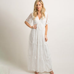 Women's Maternity Lace Short Sleeve V Neck Dress