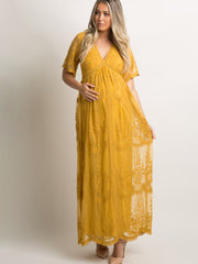 Women's Maternity Lace Short Sleeve V Neck Dress