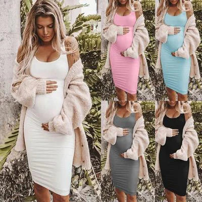 Women's Sleeveless Round Neck Maternity Pregnancy Dress
