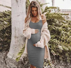 Women's Sleeveless Round Neck Maternity Pregnancy Dress