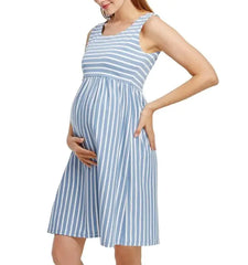 Women's Striped Maternity Dress Comfortable Pregnancy Clothing