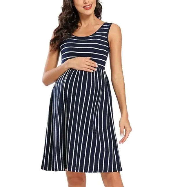 Women's Striped Maternity Dress Comfortable Pregnancy Clothing
