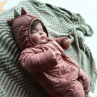 Baby Early Winter Jumpsuits Dinosaur Cotton Padded Infants Hooded Zipper Rompers Newborn Warm Lightweight Onepiece Clothes