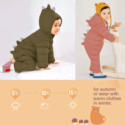 Baby Early Winter Jumpsuits Dinosaur Cotton Padded Infants Hooded Zipper Rompers Newborn Warm Lightweight Onepiece Clothes