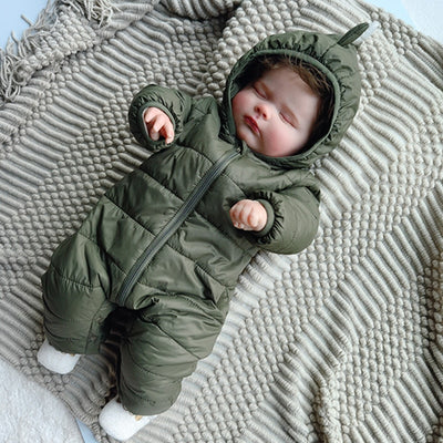 Baby Early Winter Jumpsuits Dinosaur Cotton Padded Infants Hooded Zipper Rompers Newborn Warm Lightweight Onepiece Clothes