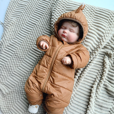 Baby Early Winter Jumpsuits Dinosaur Cotton Padded Infants Hooded Zipper Rompers Newborn Warm Lightweight Onepiece Clothes